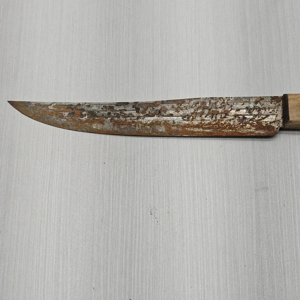 Vintage Old Hickory Butcher Knife Carbon Steel Wood Handle 8 Inch Blade USA